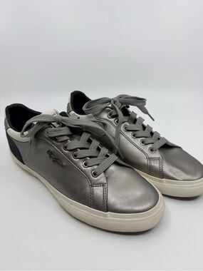 Pepe Jeans London Portobello Rd Vulcanized Metallic Silver Lace-Up Sneakers